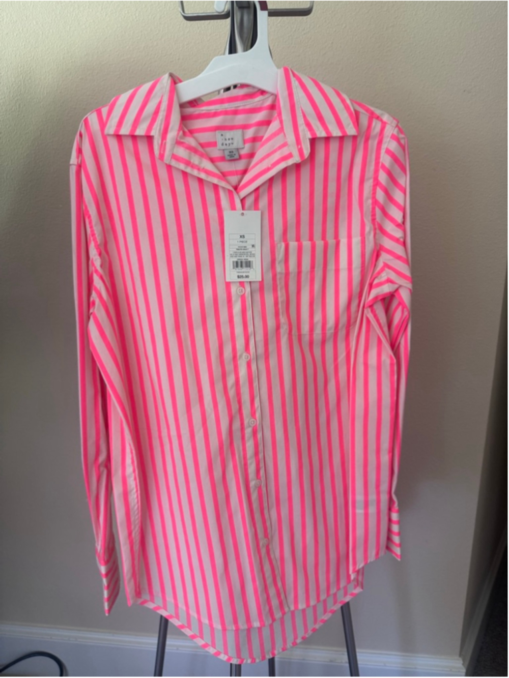 Women's A New Day Button Down Shirt Pink White Striped
